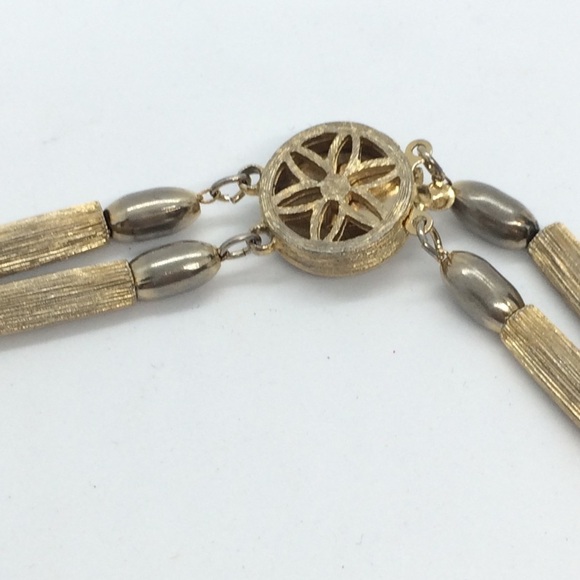 VINTAGE MID CENTURY MODERN MCM BRUSHED GOLD TONE DOUBLE STRAND NECKLACE - Picture 8 of 12